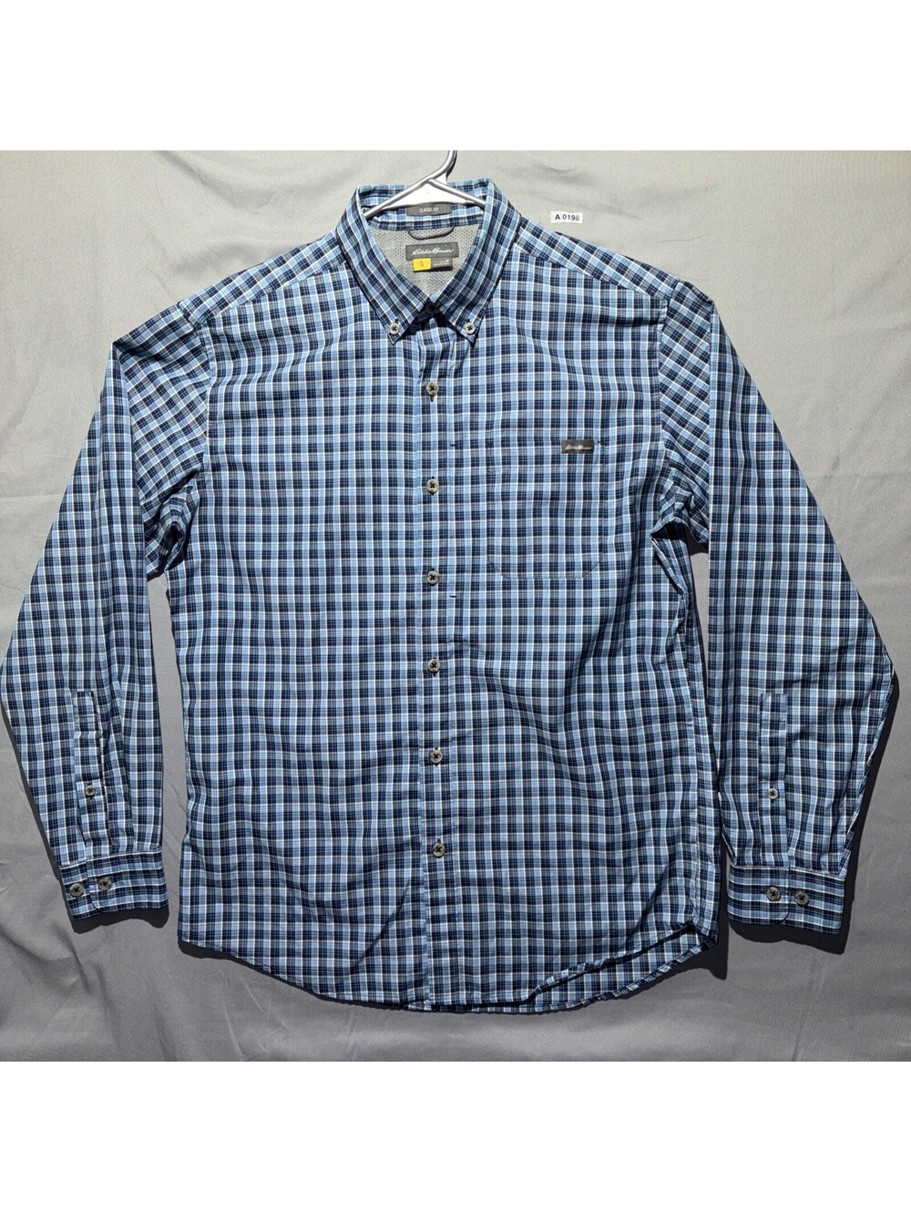 Eddie Bauer Classic Fit Plaid Button Down Long Sleeve Shirt Mens M Blue
